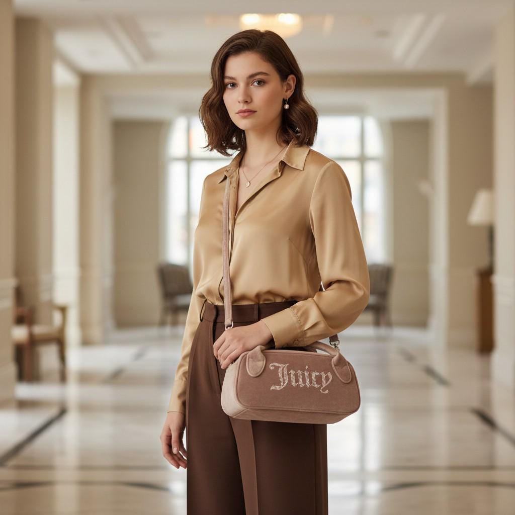 Juicy Couture Taupe Kimberley Velour Crossbody Bag With Wallet