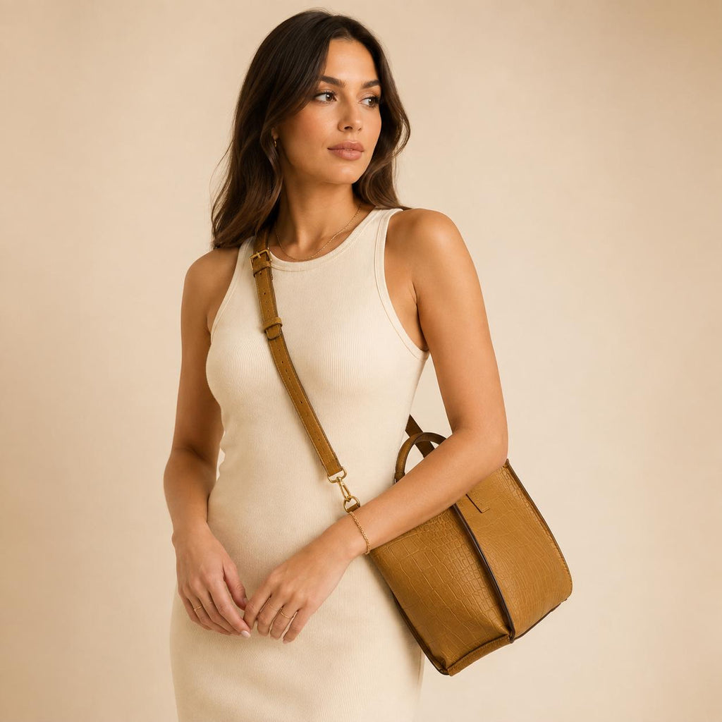 U.S. Polo Assn. Brown Reptile Effect Tote Bag