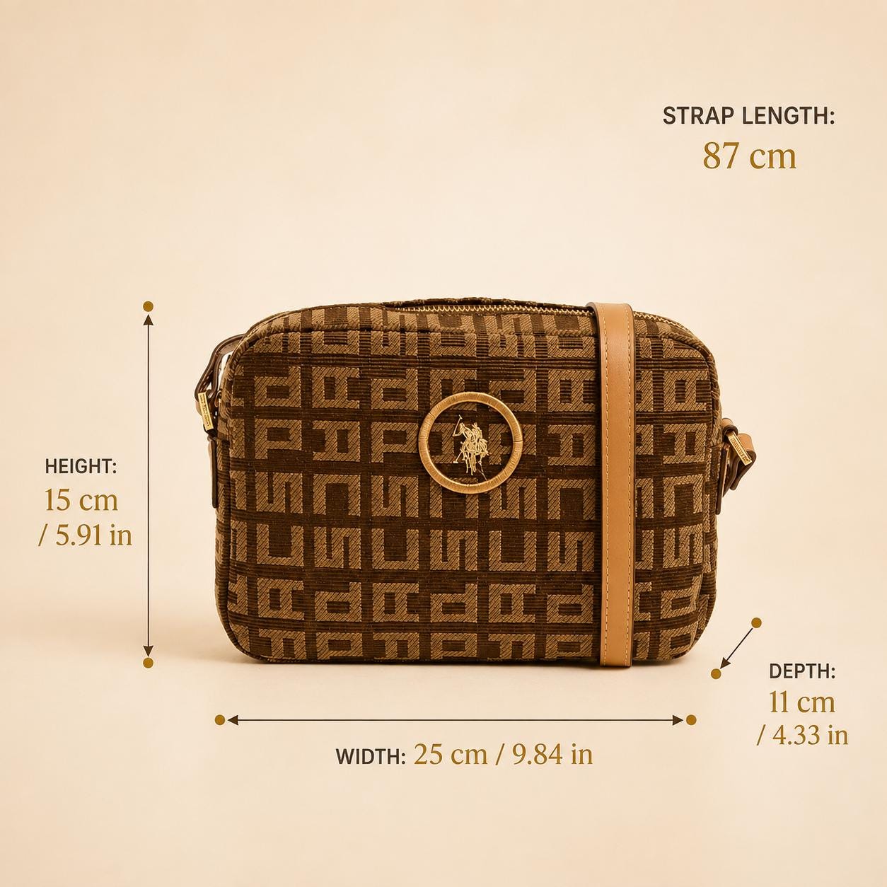 U.S. Polo Assn. Brown Jacquard Crossbody Bag