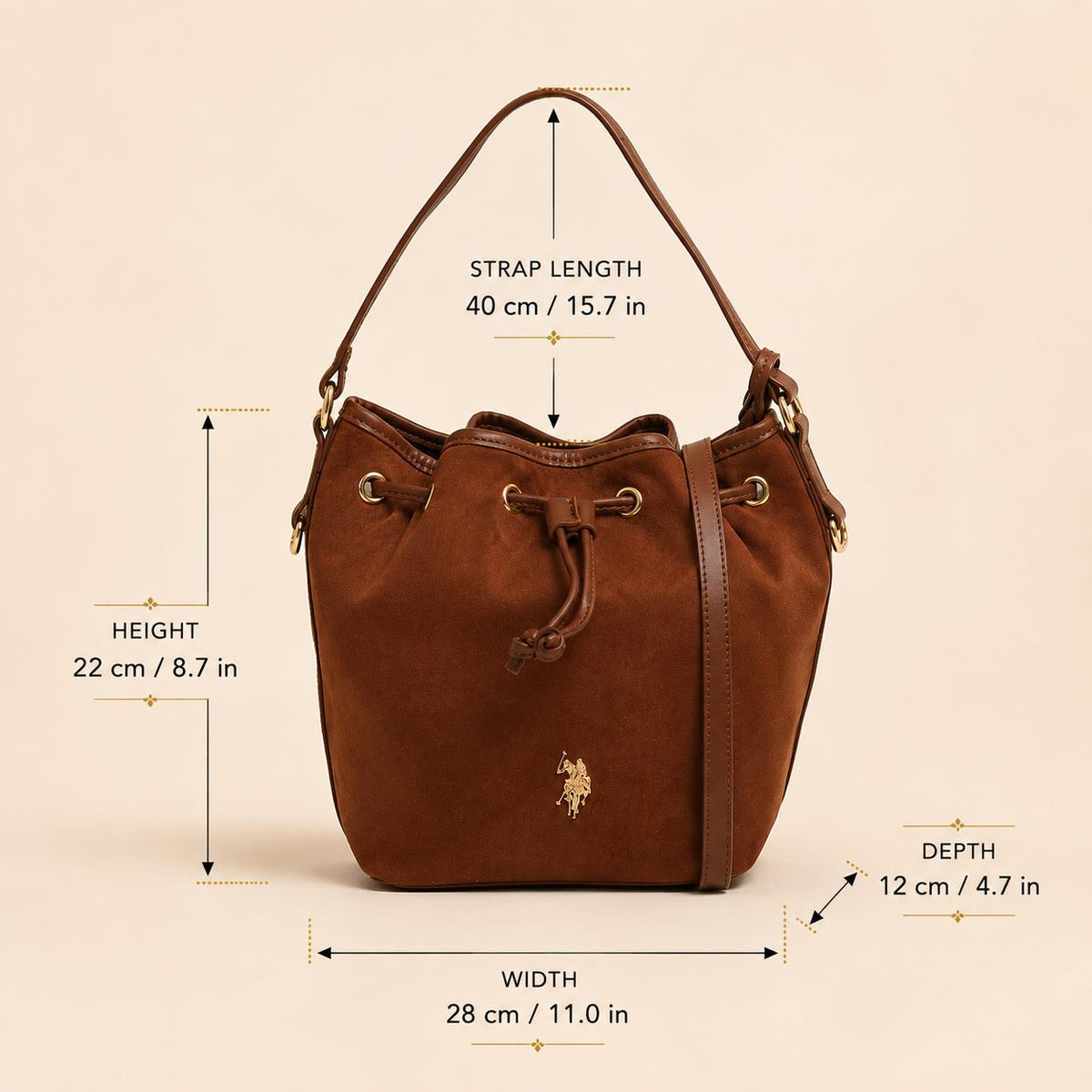 U.S. Polo Assn. Brown Suede-Look Drawstring Bucket Bag