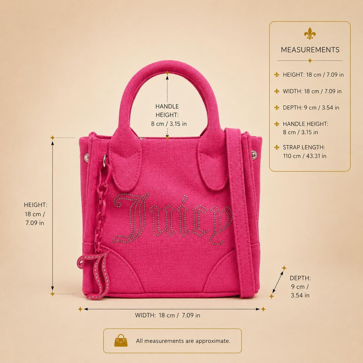 Juicy Couture Pink Iris Tote Bag, Rhinestone Logo