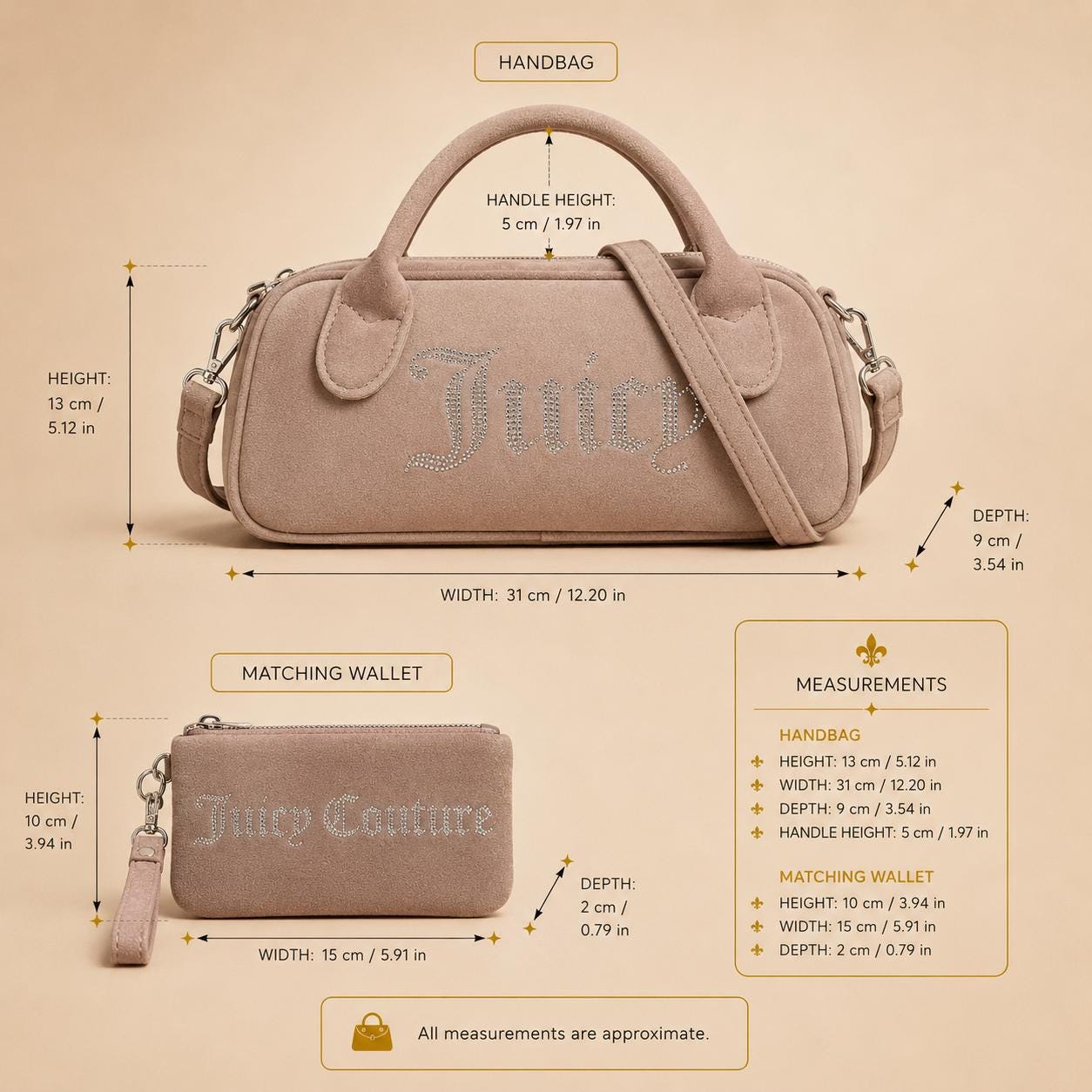 Juicy Couture Taupe Kimberley Velour Crossbody Bag With Wallet