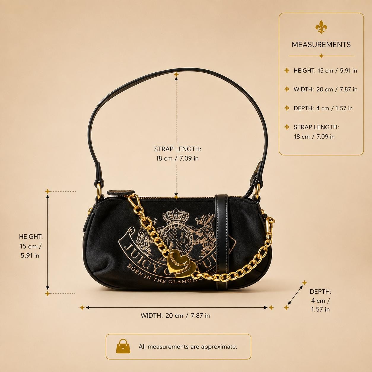 Juicy Couture Black Velour Shoulder Bag