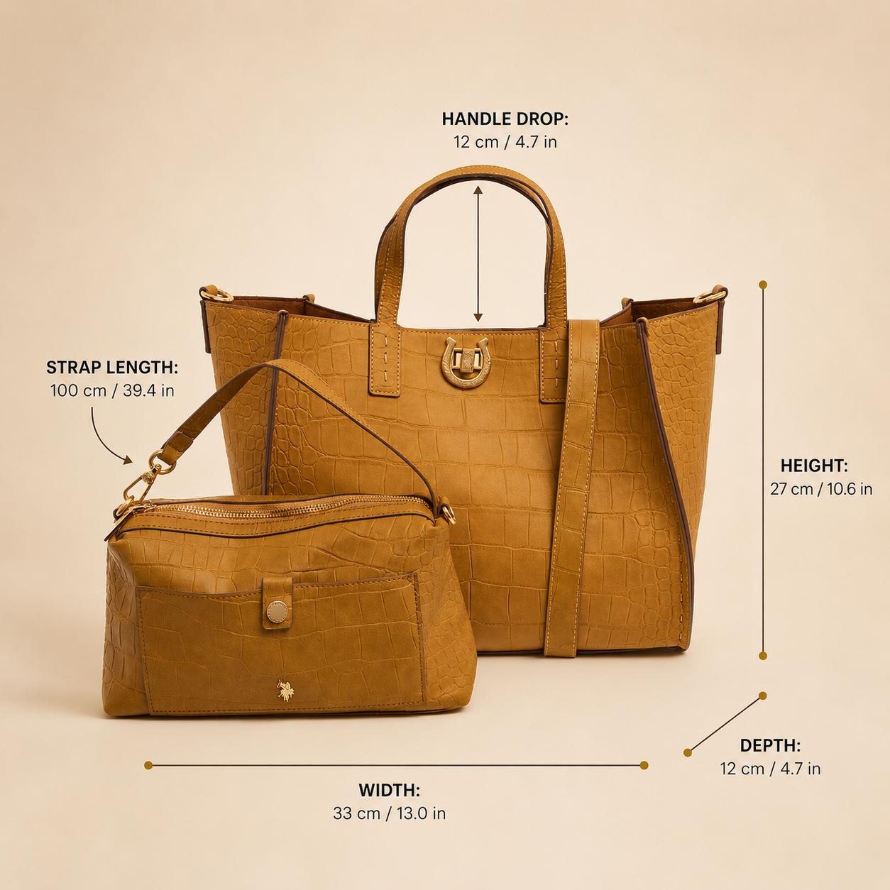 U.S. Polo Assn. Brown Reptile Effect Tote Bag