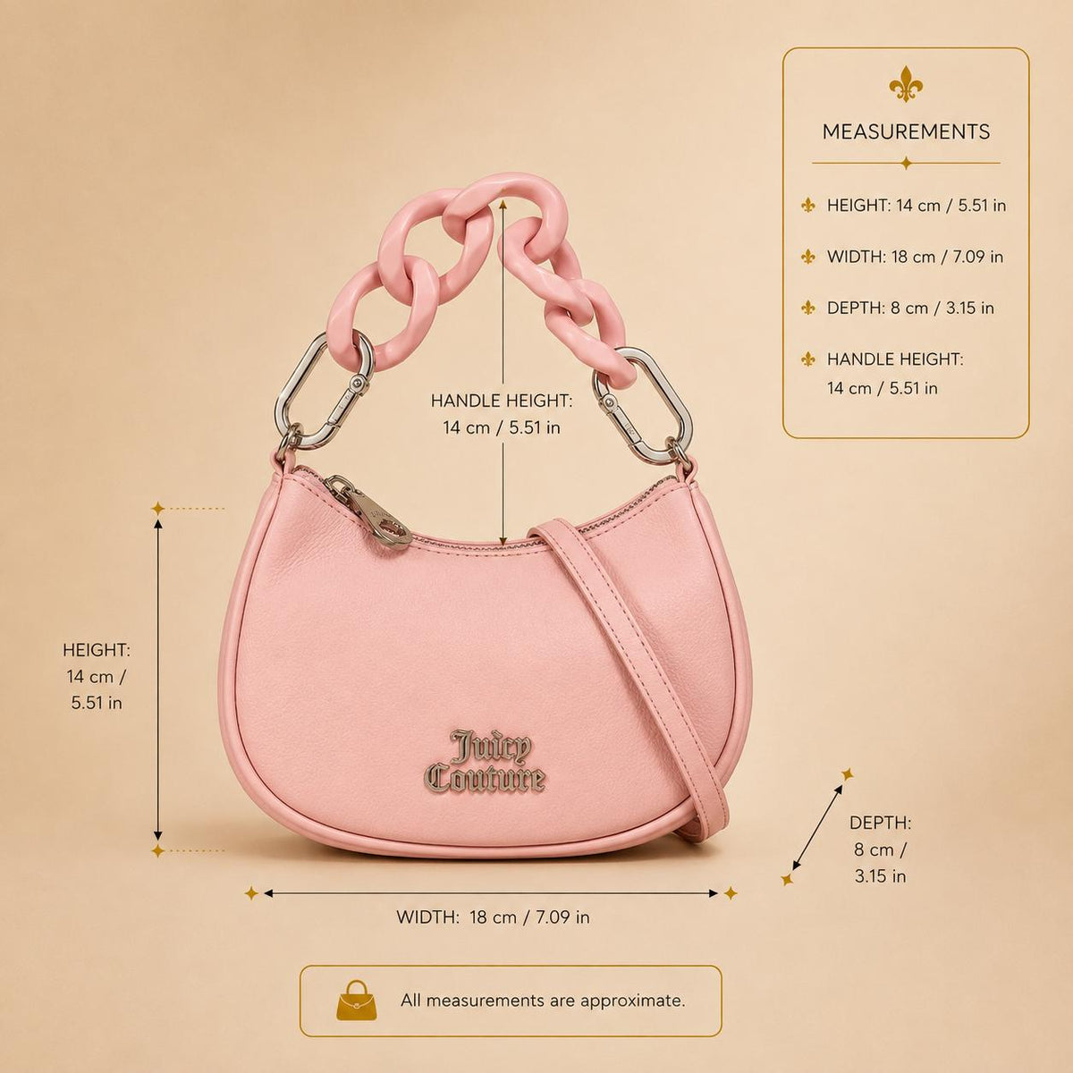 Juicy Couture Pink Grab Bag, Faux Leather, Chunky Chain