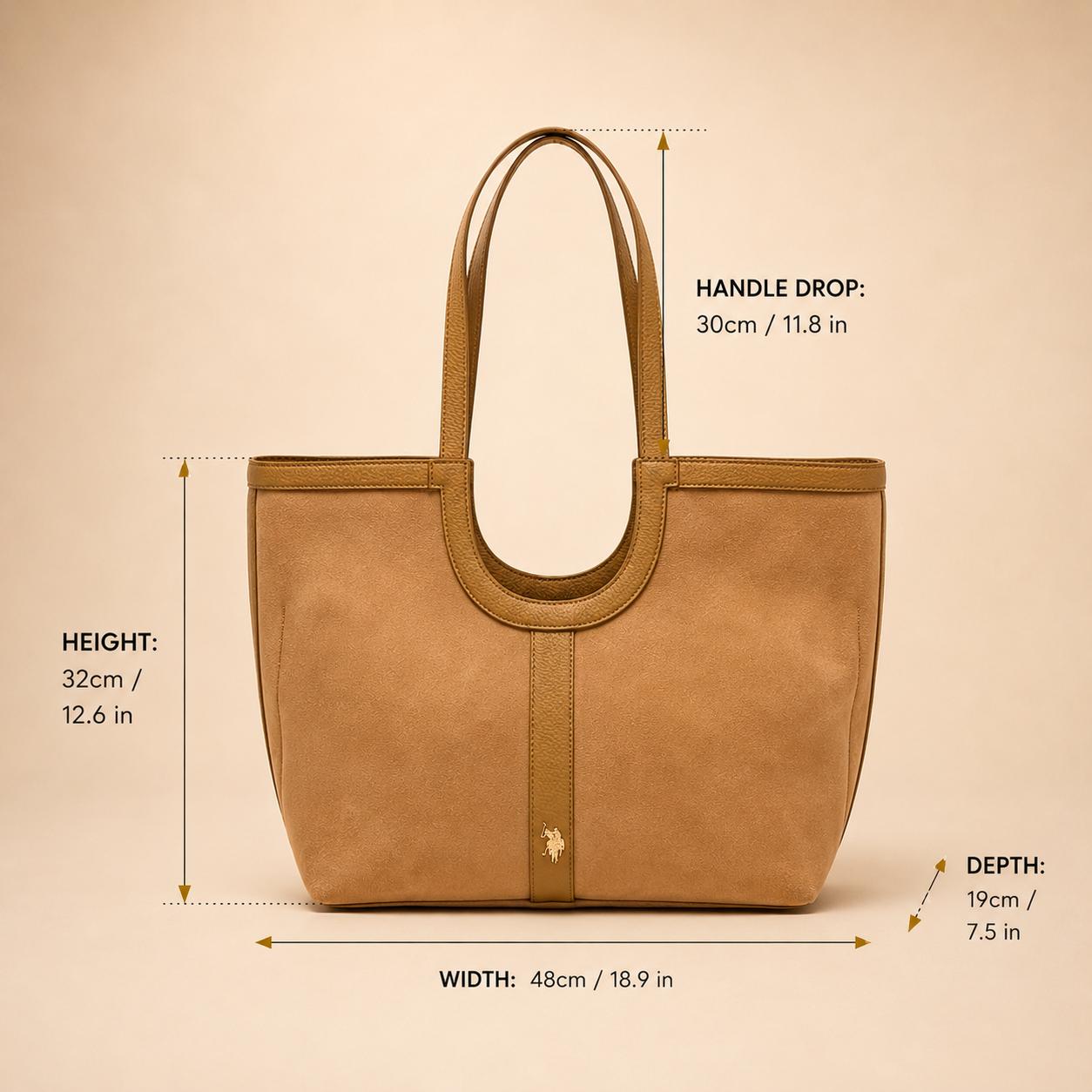U.S. Polo Assn. Tan Tote Bag Suede Look