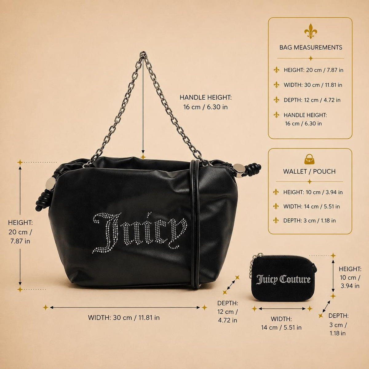 Juicy Couture Black Satchel Bag with Wallet