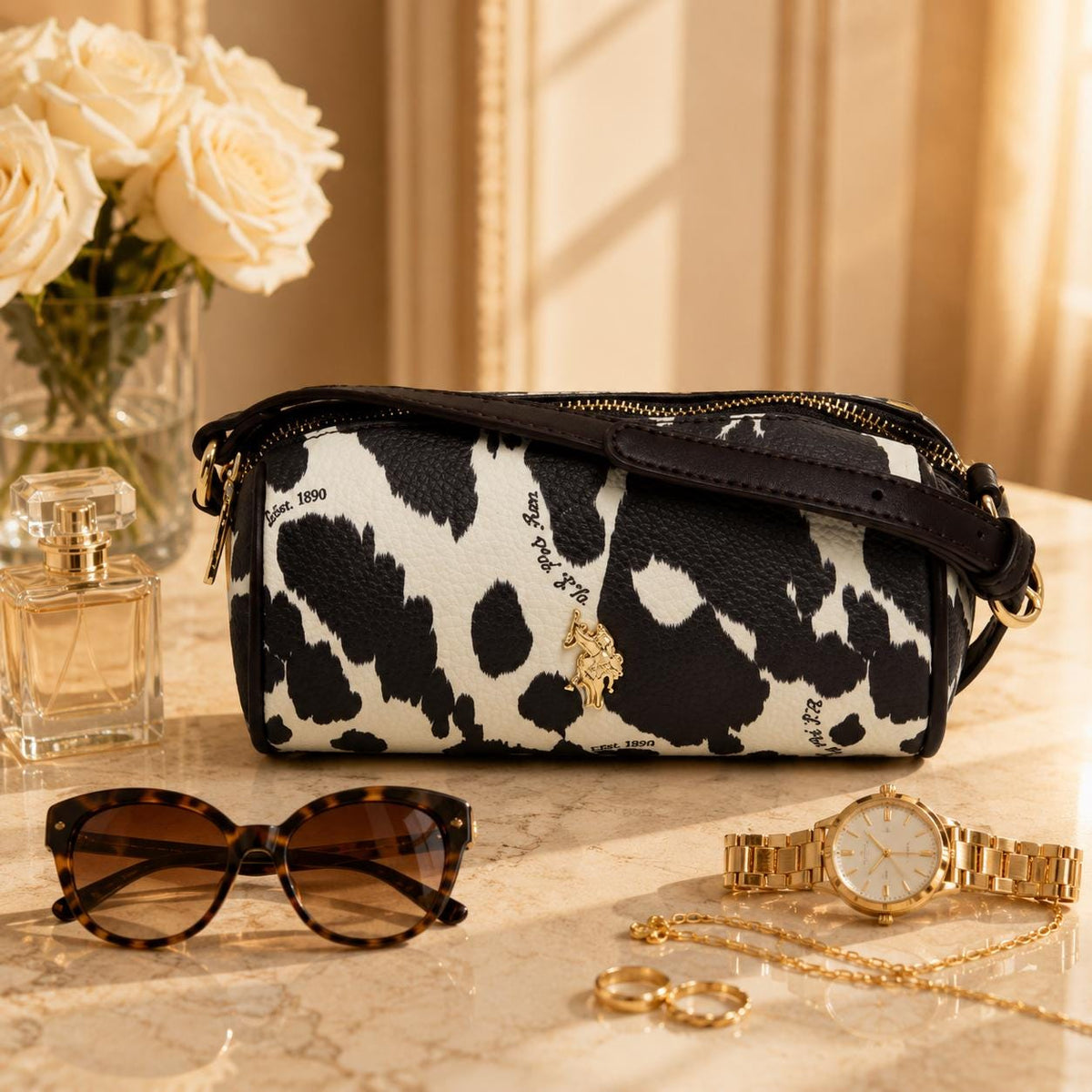 U.S. Polo Assn. Brown & Cream Cow Print Cross Body Bag