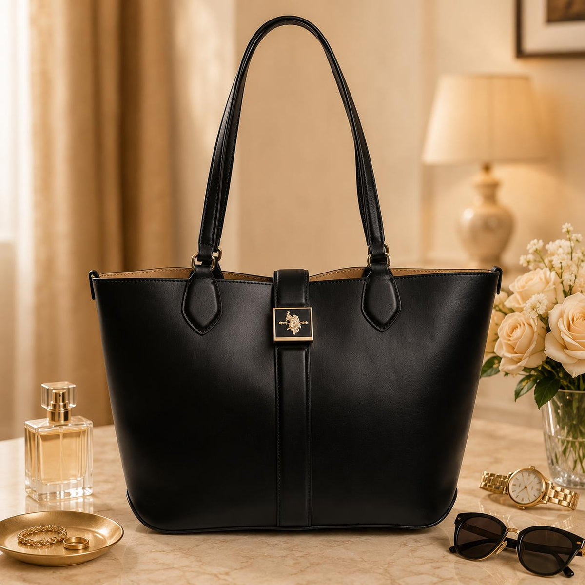 U.S. Polo Assn. Black Margaret Tote Bag