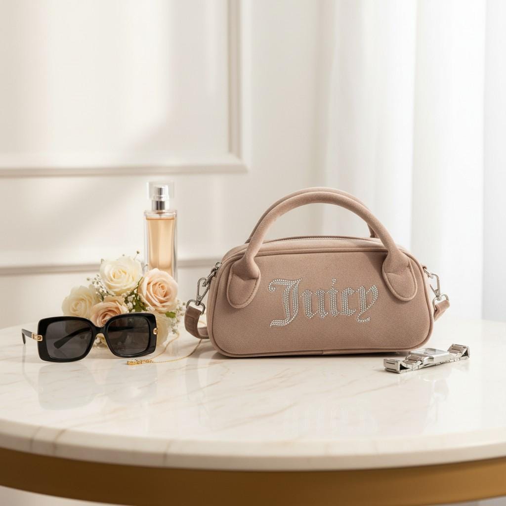Juicy Couture Taupe Kimberley Velour Crossbody Bag With Wallet