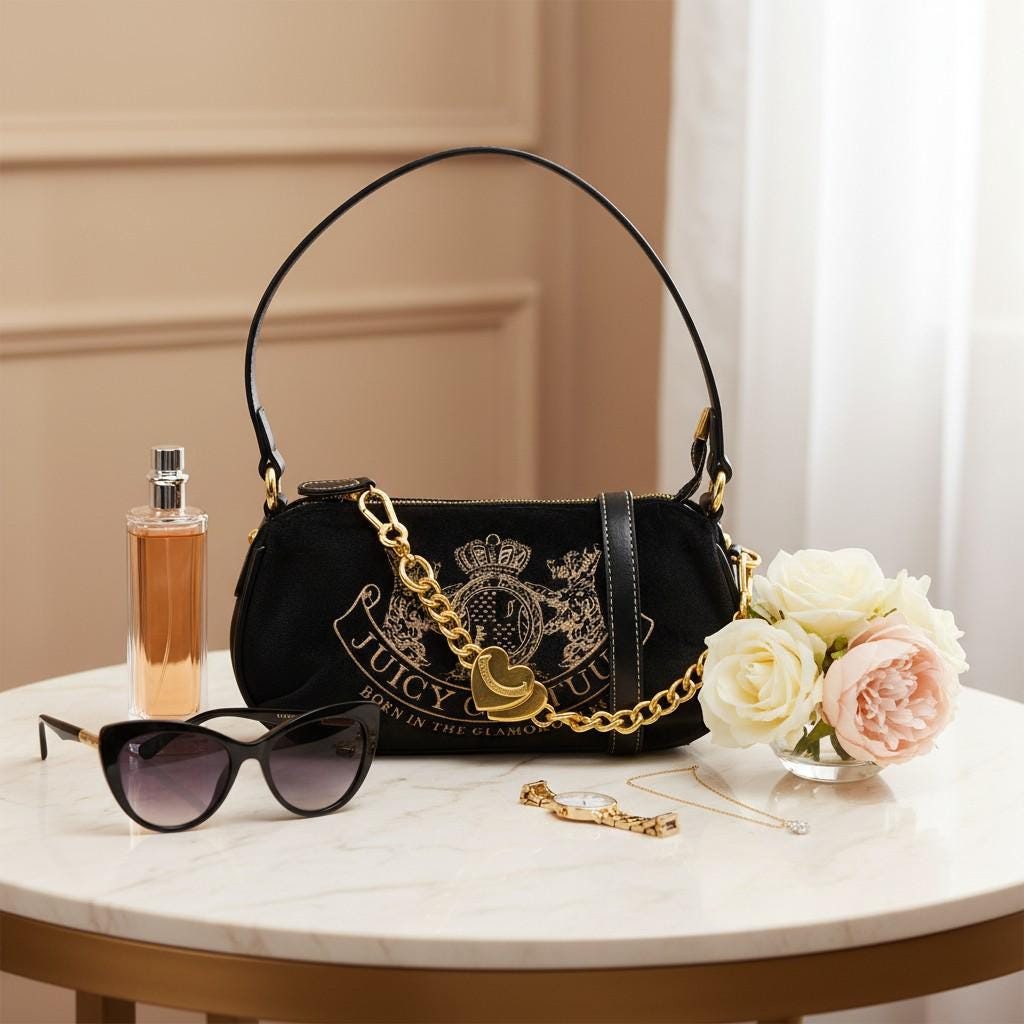 Juicy Couture Black Velour Shoulder Bag