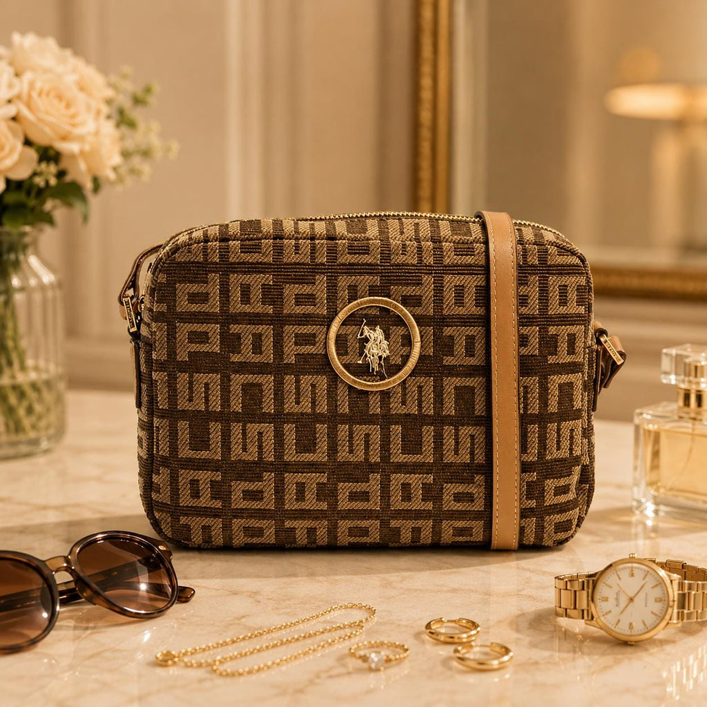 U.S. Polo Assn. Brown Jacquard Crossbody Bag