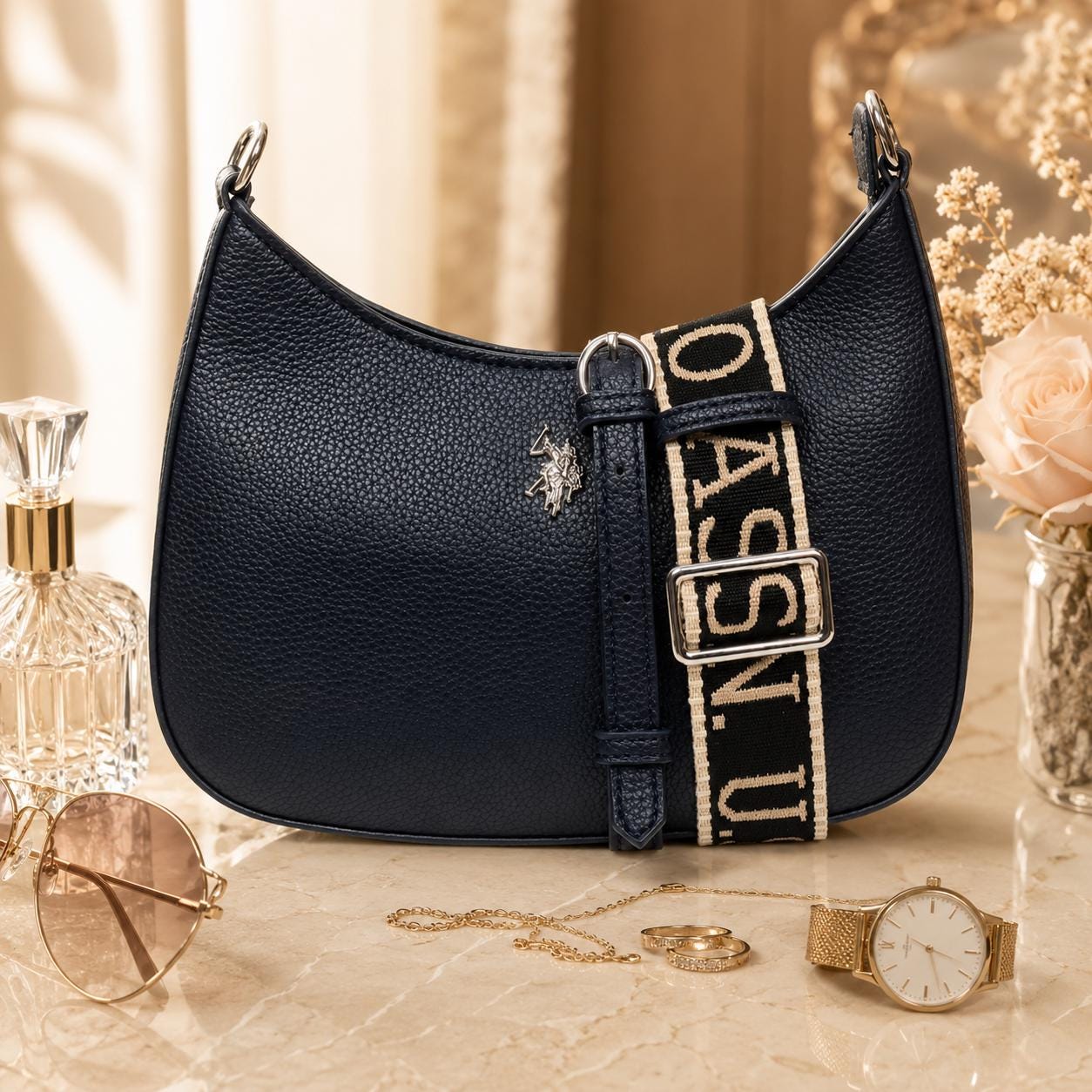 U.S. Polo Assn. Navy Blue Mansion Hobo Crossbody Bag