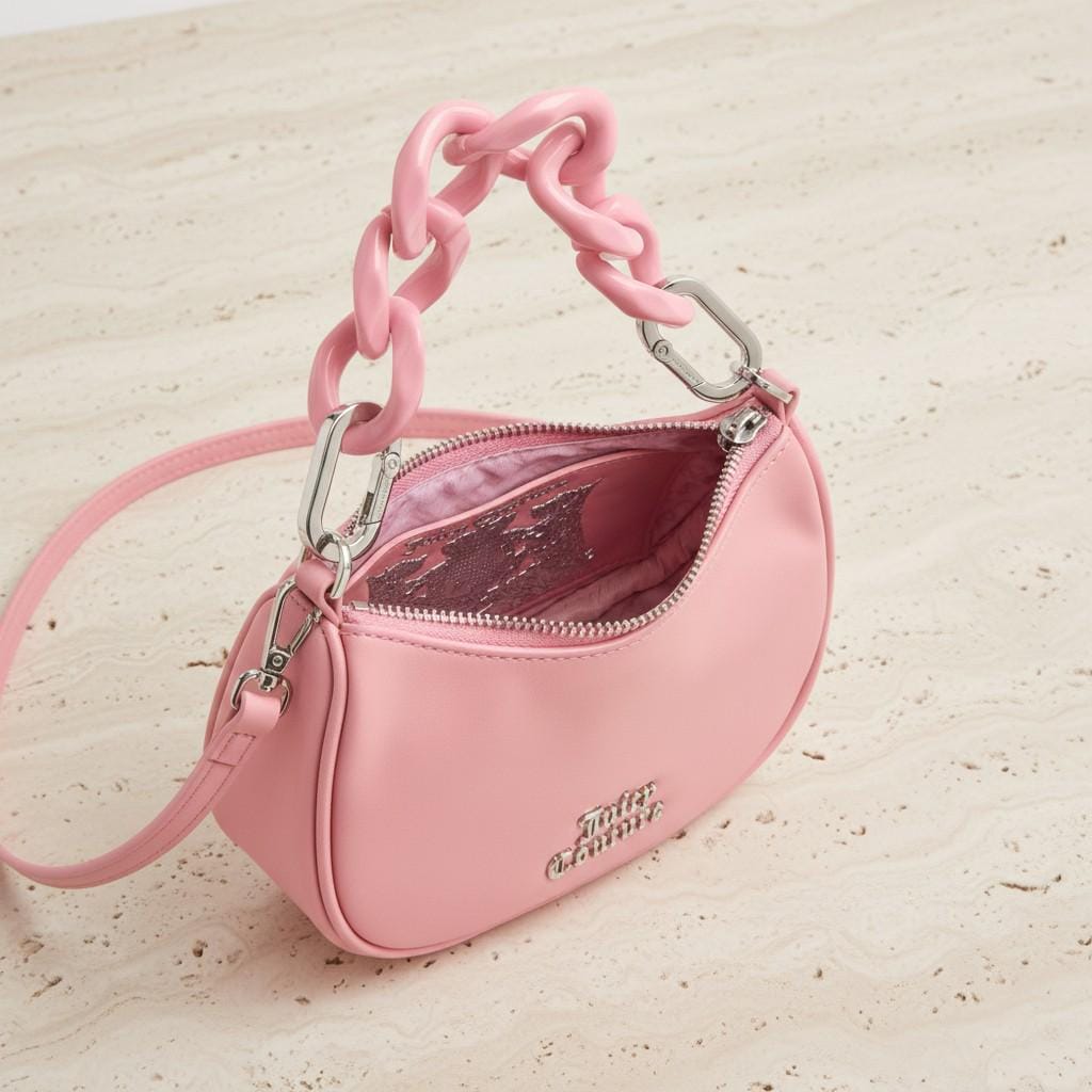 Juicy Couture Pink Grab Bag, Faux Leather, Chunky Chain