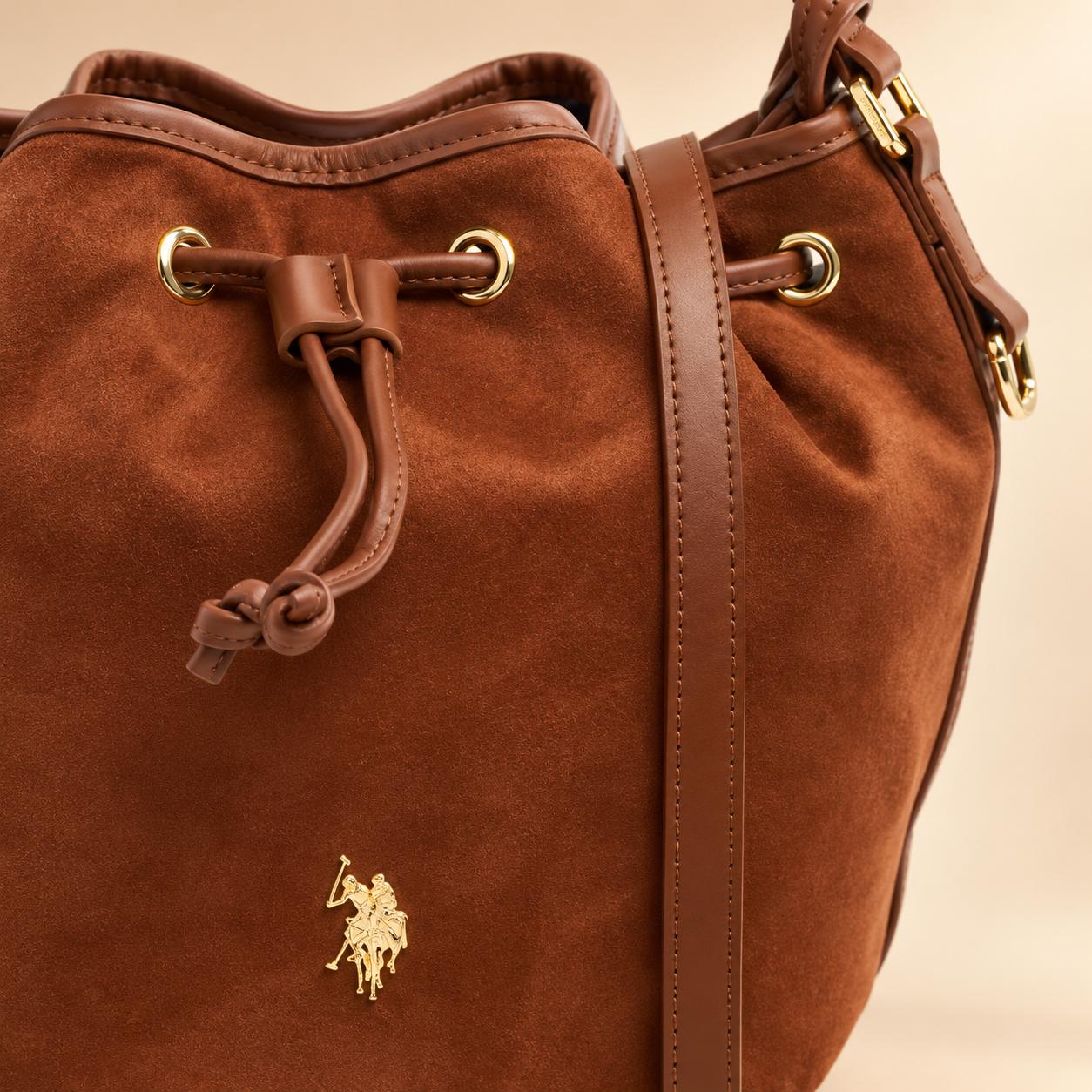 U.S. Polo Assn. Brown Suede-Look Drawstring Bucket Bag