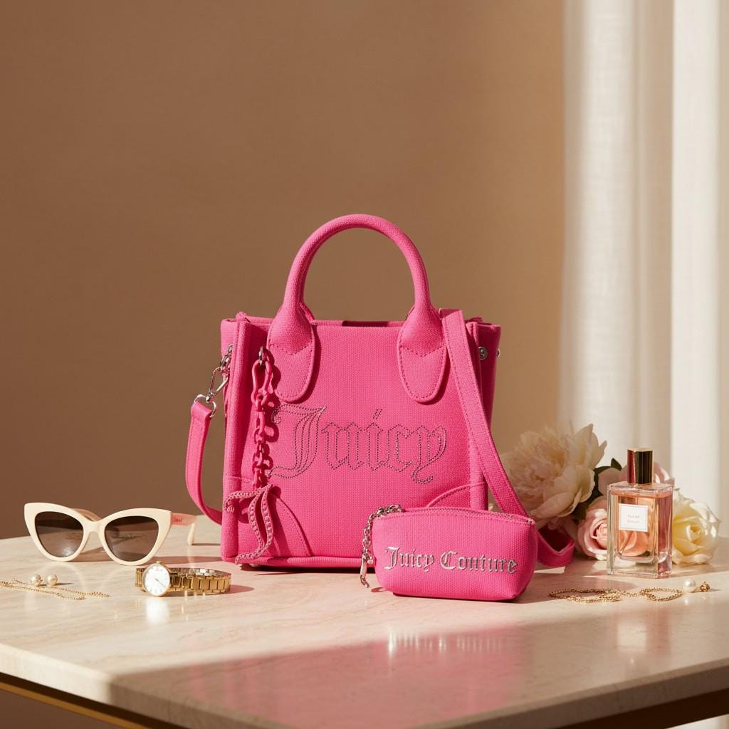 Juicy Couture Pink Iris Tote Bag, Rhinestone Logo