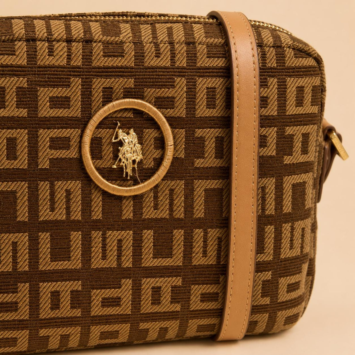 U.S. Polo Assn. Brown Jacquard Crossbody Bag
