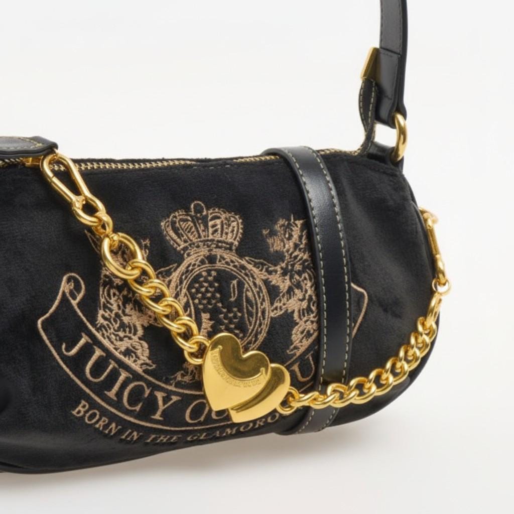 Juicy Couture Black Velour Shoulder Bag