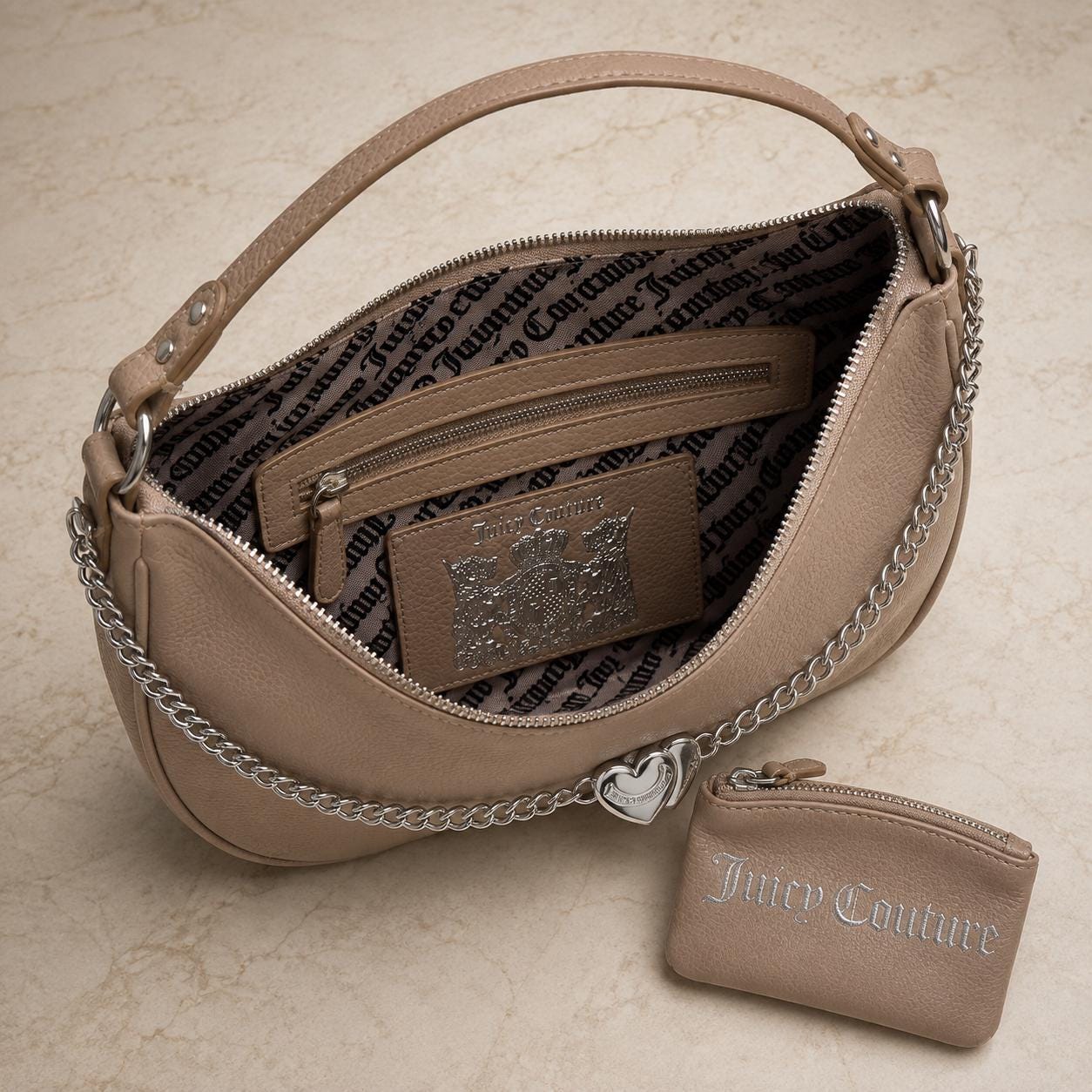 Juicy Couture Taupe Faux Leather Hobo Bag