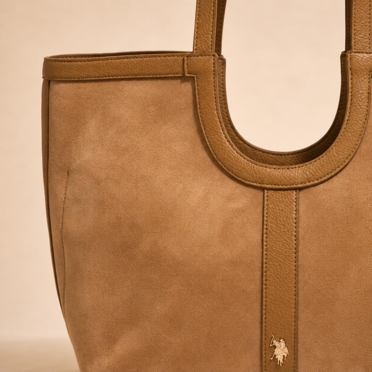 U.S. Polo Assn. Tan Tote Bag Suede Look