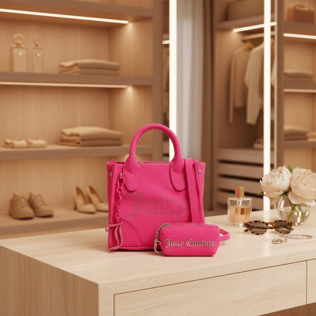 Juicy Couture Pink Iris Tote Bag, Rhinestone Logo