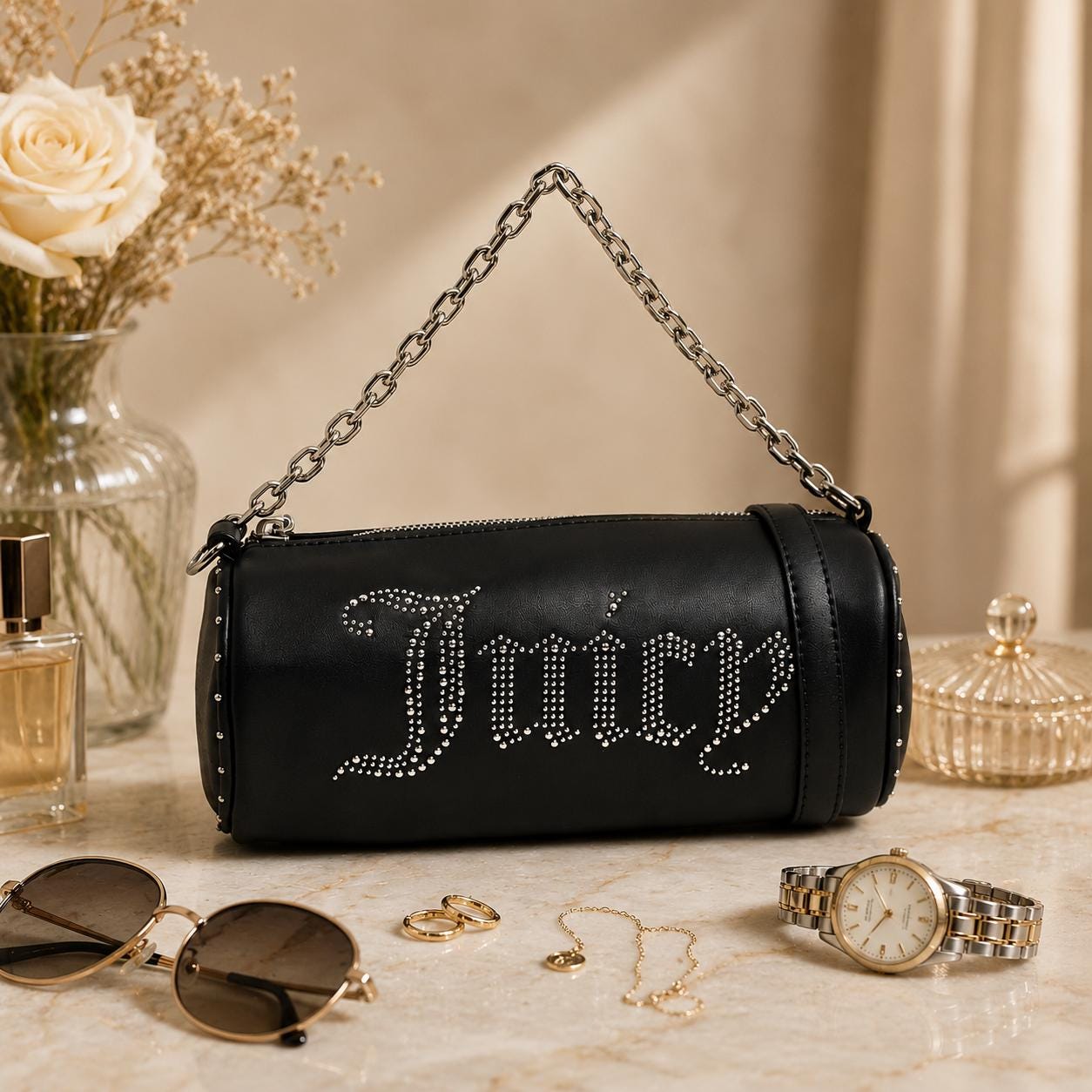 Juicy Couture Black Kimberly Barrel Shoulder Bag