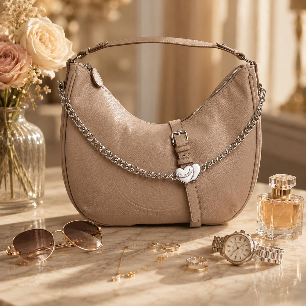 Juicy Couture Taupe Faux Leather Hobo Bag