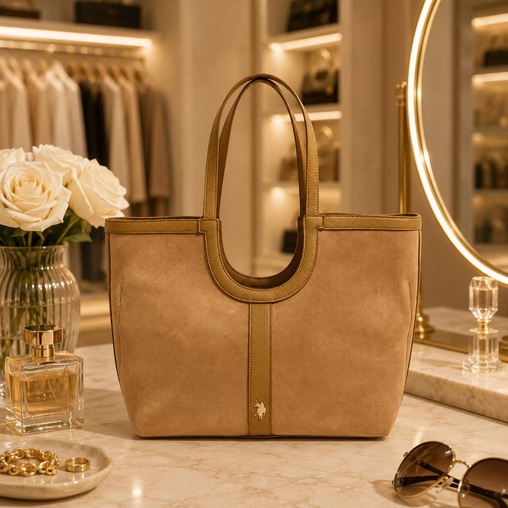 U.S. Polo Assn. Tan Tote Bag Suede Look