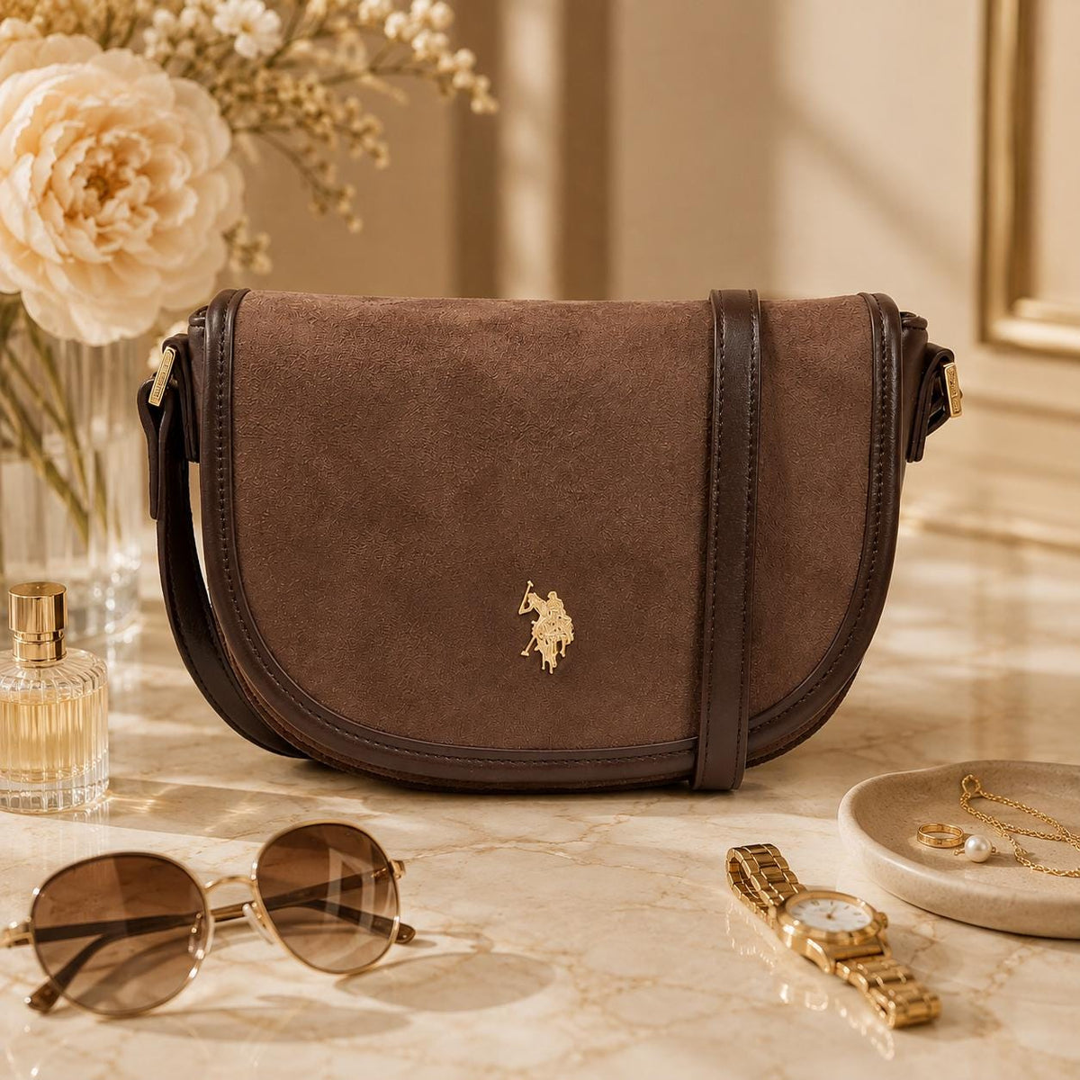 U.S. Polo Assn. Dark Brown Jones Flap Crossbody Bag