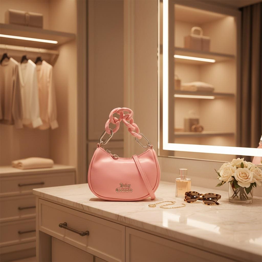 Juicy Couture Pink Grab Bag, Faux Leather, Chunky Chain