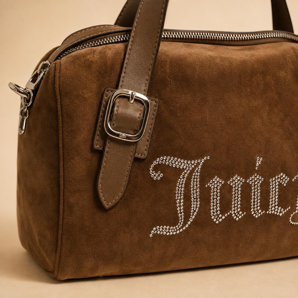 Juicy Couture Brown Velour Embellished Grab Bag