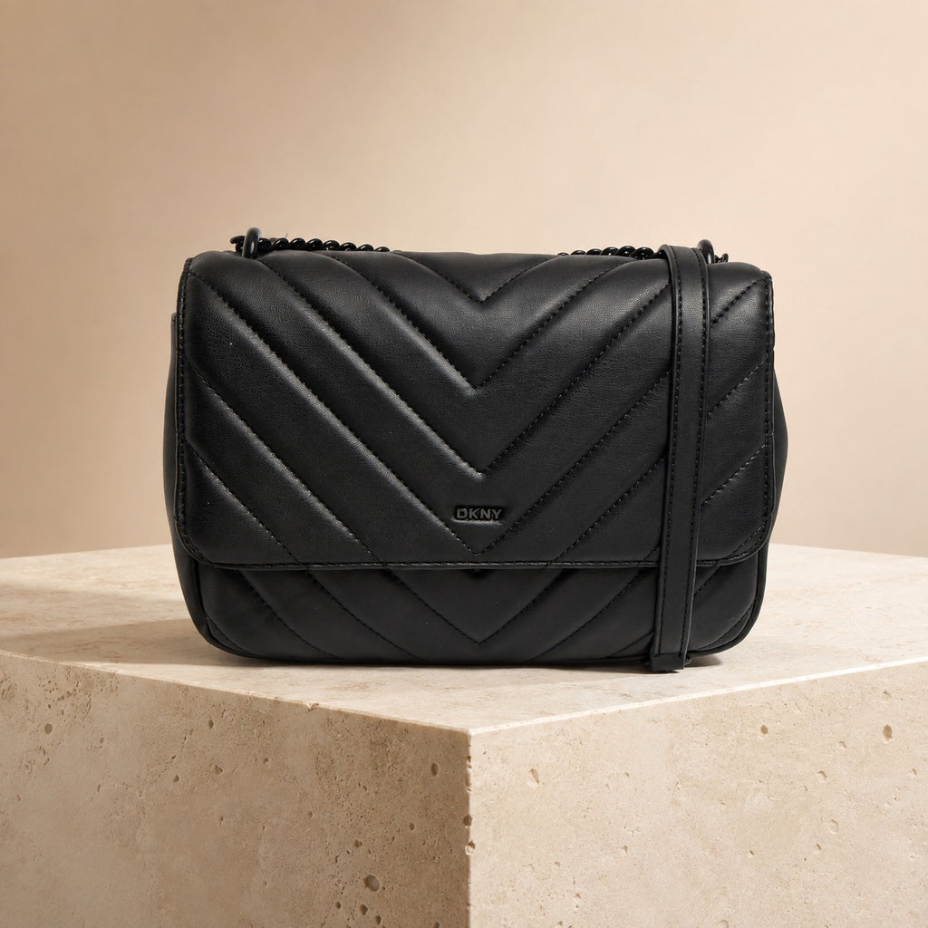 DKNY Black Veronica Chevron Shoulder Bag