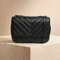 DKNY Black Veronica Chevron Shoulder Bag
