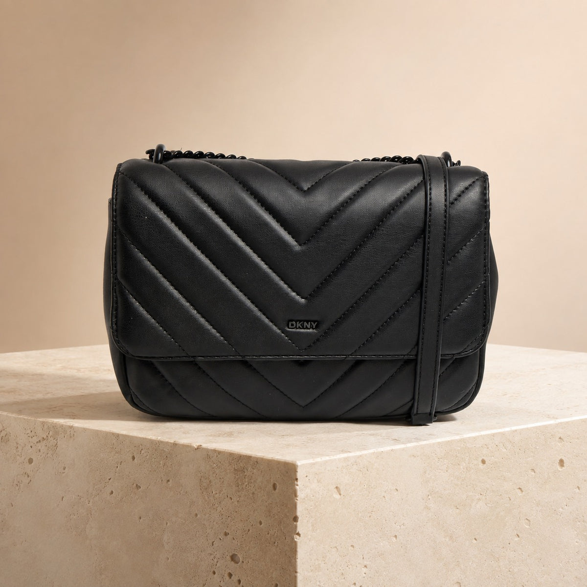 DKNY Black Veronica Chevron Shoulder Bag