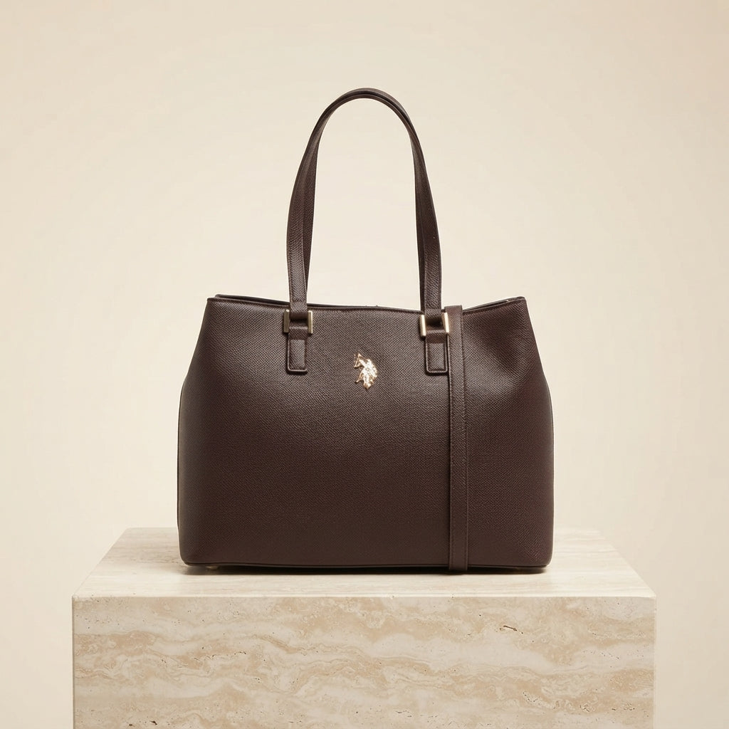 U.S. Polo Assn. Dark Brown Structured Jones Tote Bag