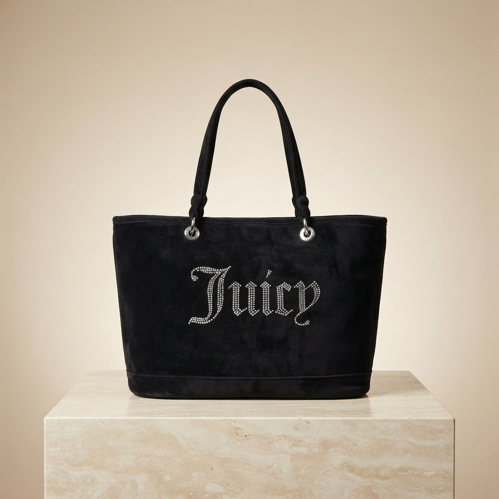 Juicy Couture Black Velour Tote Bag