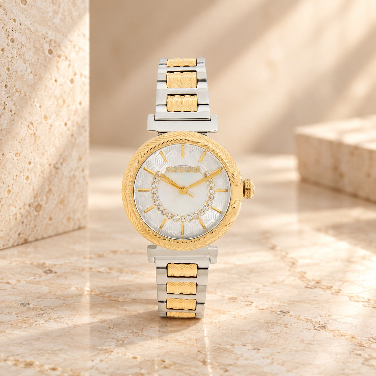 Roberto Cavalli Stainless Steel Snake Eclira Two Tone Watch