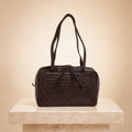 Rehard Dark Brown Leather Woven Bowling Bag