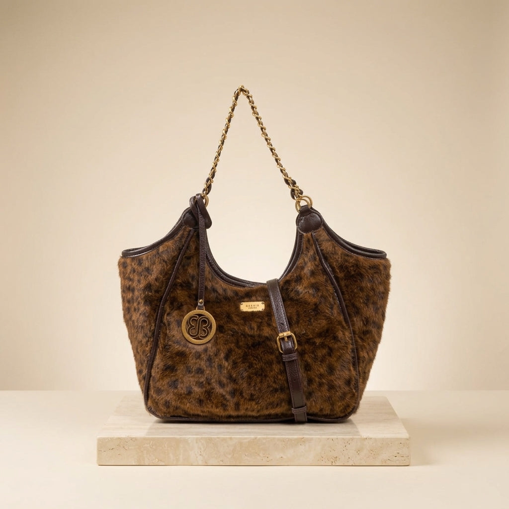 Bessie London Brown Leopard Hobo Bag