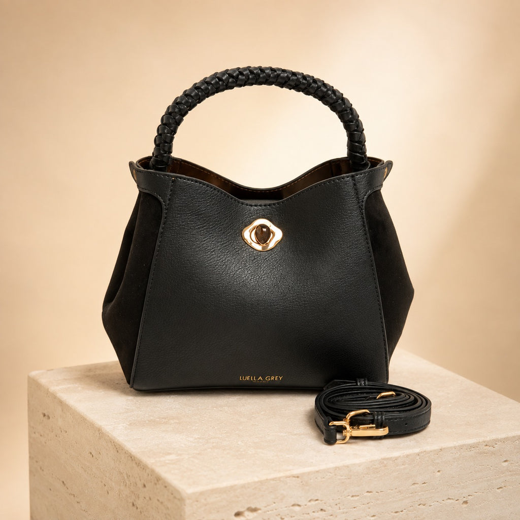 Luella Grey Black Bucket Handbag