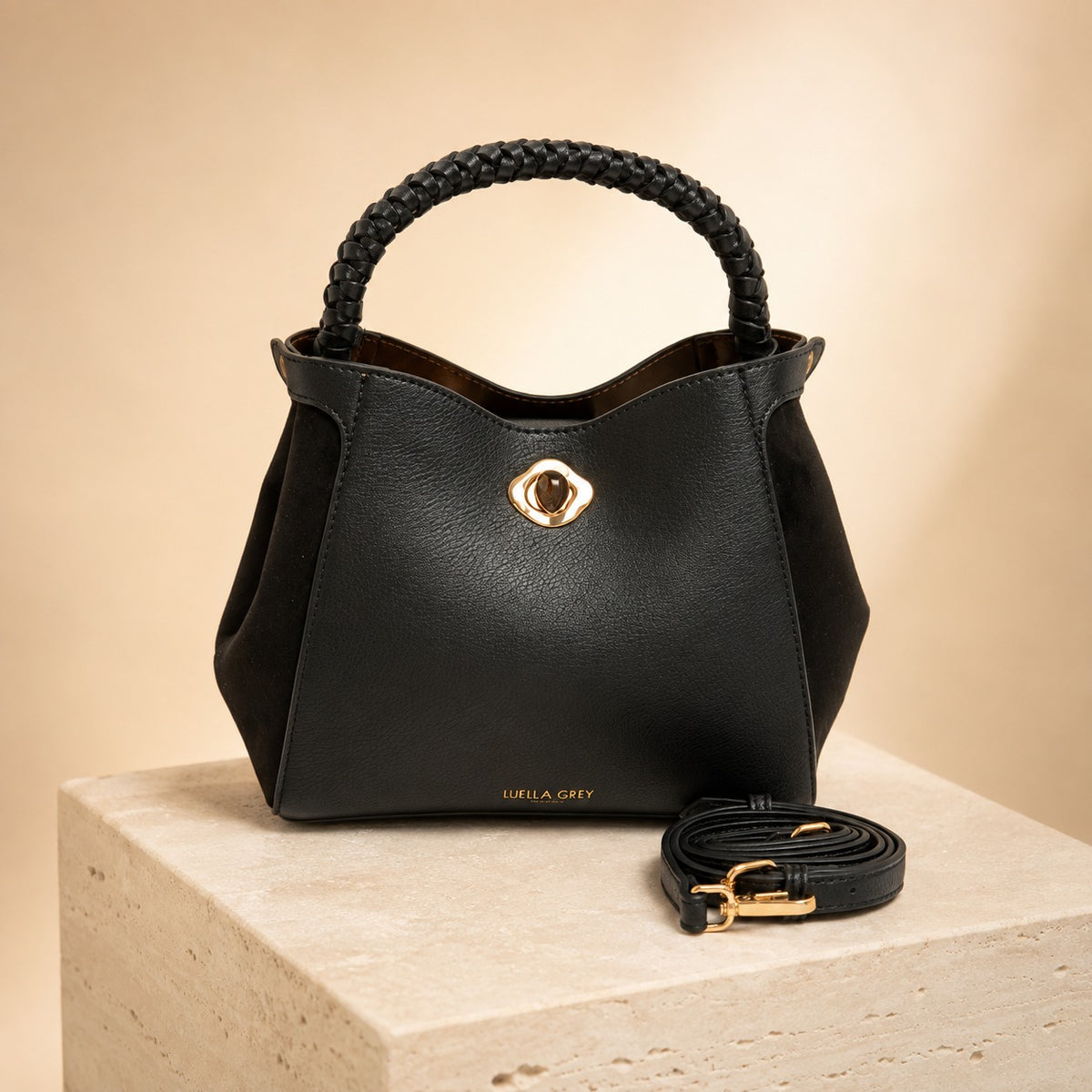 Luella Grey Black Bucket Handbag