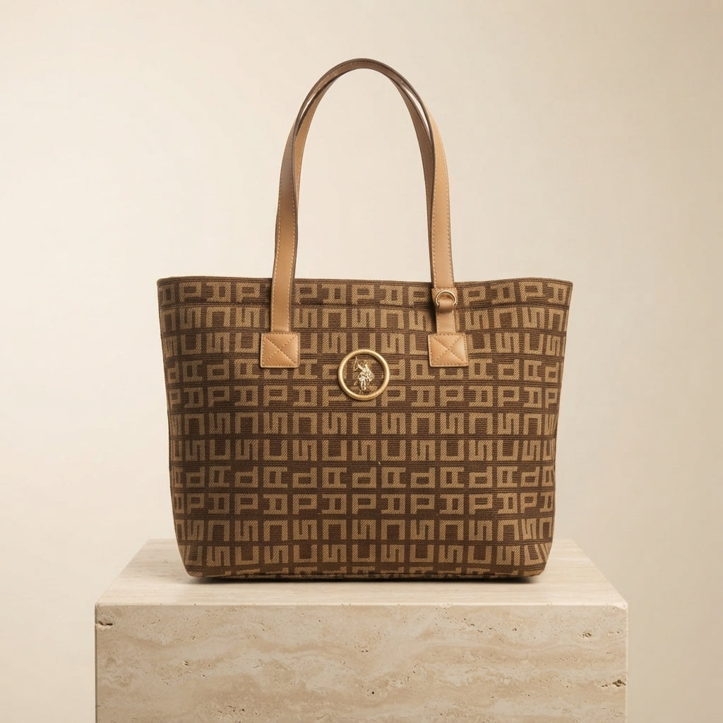 U.S. Polo Assn. Brown Jacquard Tote Bag