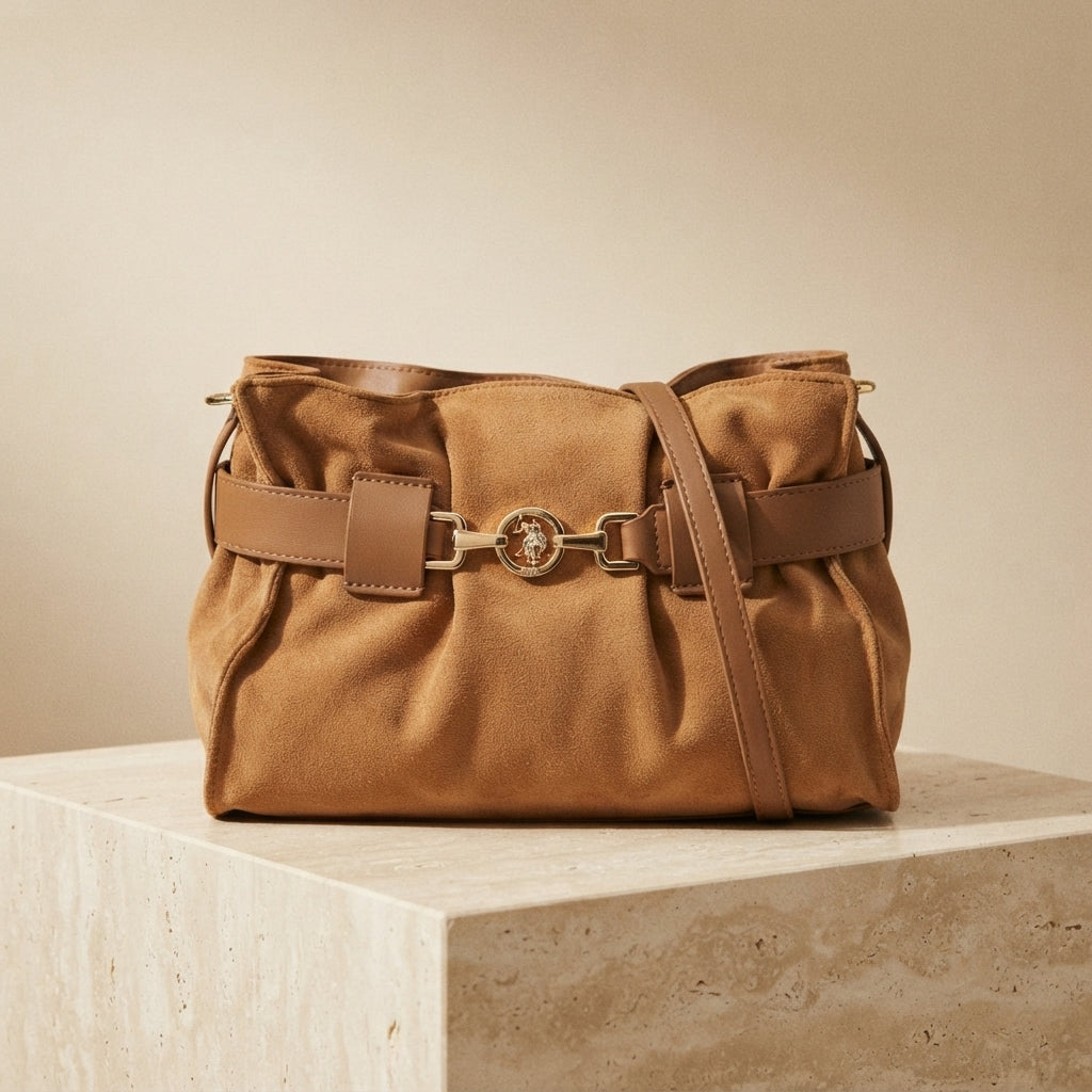 U.S. Polo Assn. Tan Suede Shoulder Bag