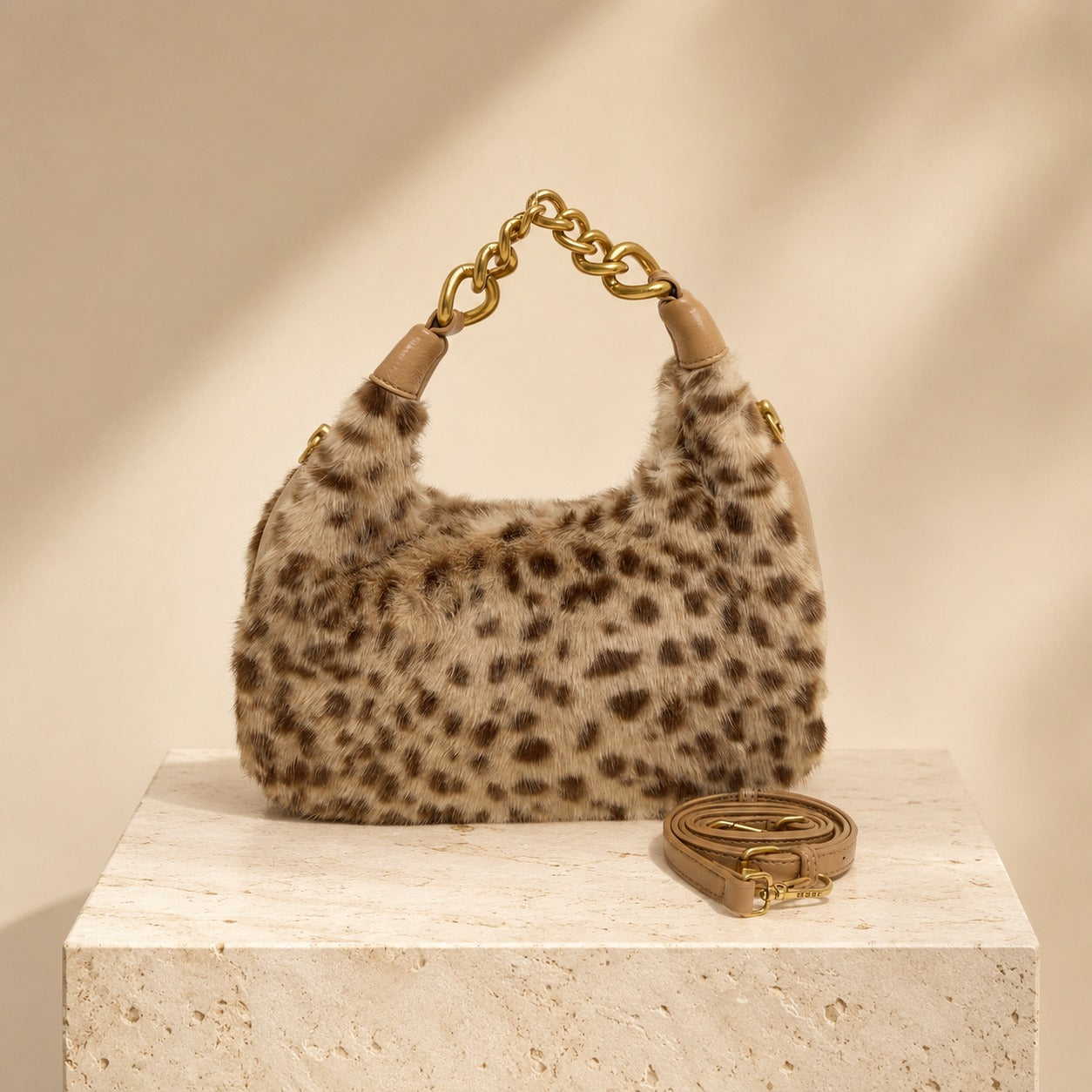 Bessie London Brown Faux Fur Shoulder Bag