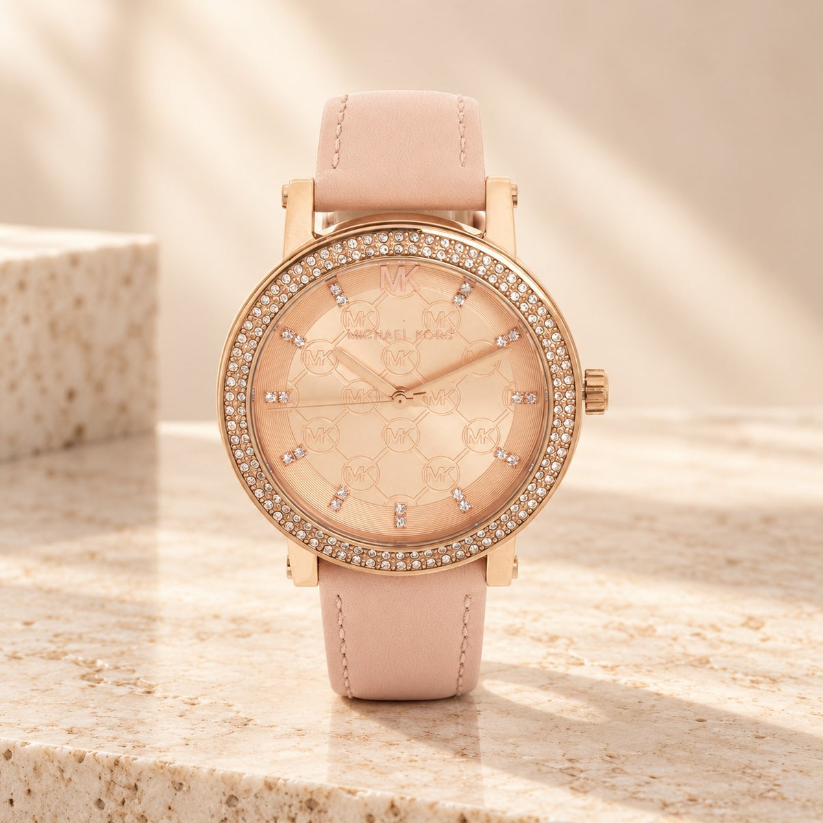 Michael Kors Rose Gold Crystal Watch, Blush Leather Strap