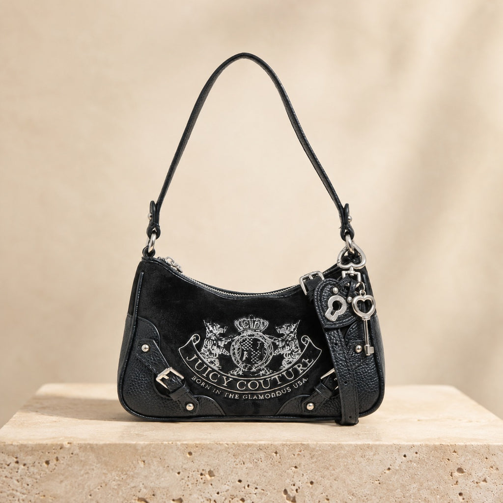 Juicy Couture Black Velour Shoulder Bag