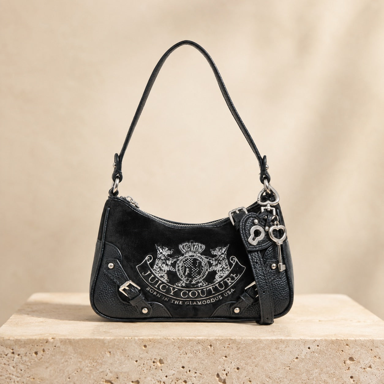 Juicy Couture Black Velour Shoulder Bag