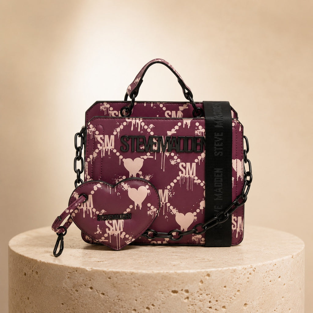 Steve Madden Purple Dripping Heart & Logo Cross Body Bag