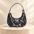 True Religion Blue Studded Denim Shoulder Bag