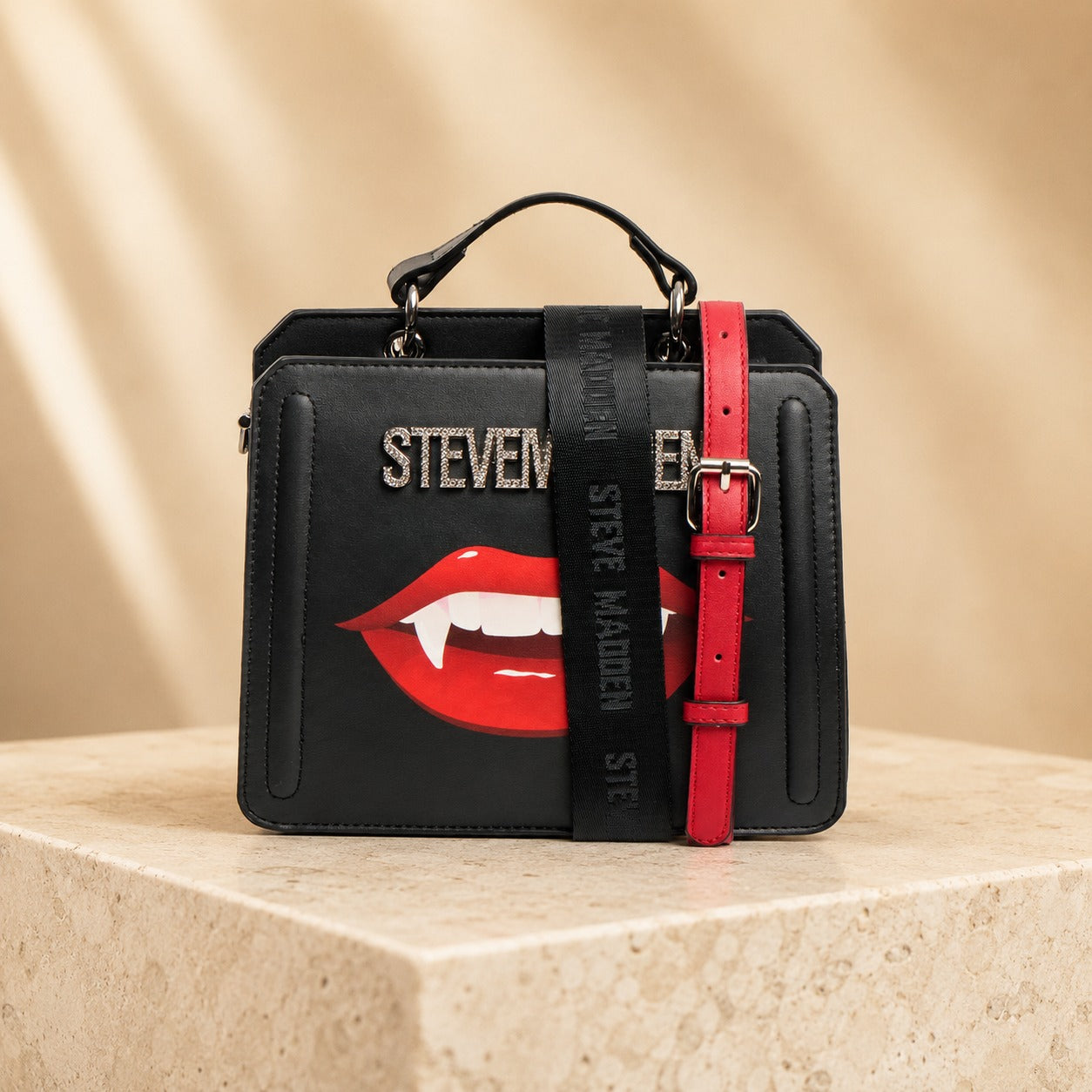 Steve Madden Black Glossy Lips Cross Body Bag